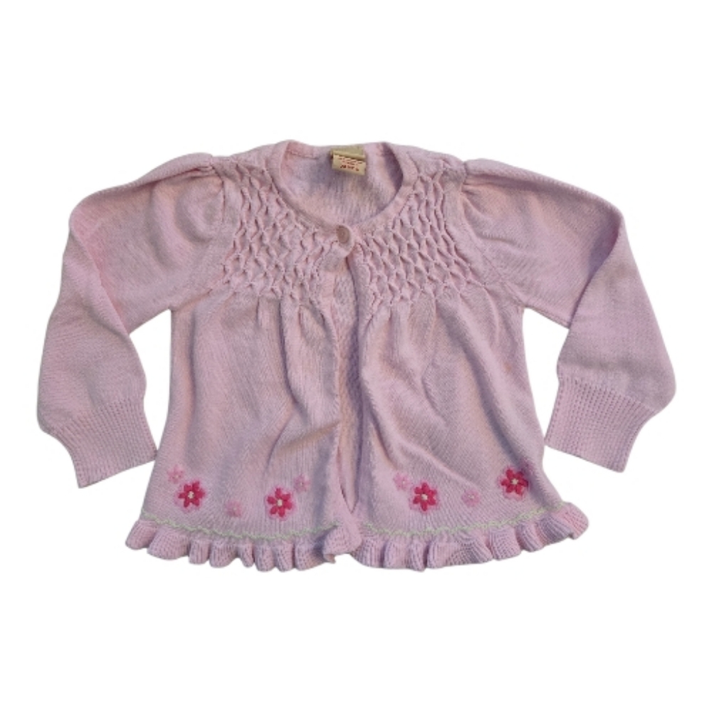 Vintage Faded Glory Light Pink Floral Embroidered Knit Cardigan